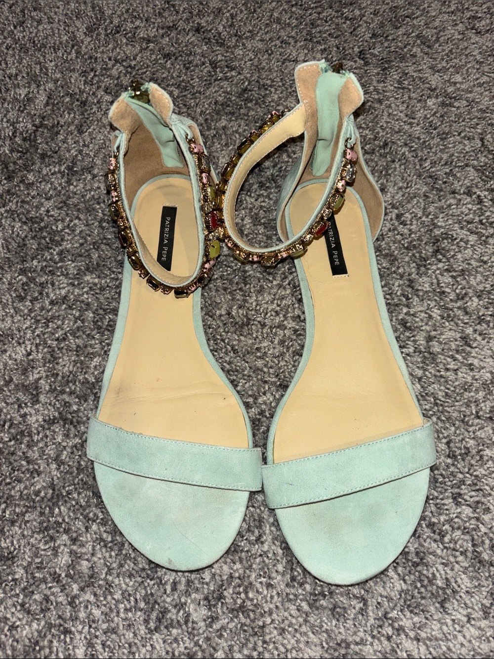 Patrizia Pepe Mint Suede Jewel-Ankle Strap Sandals